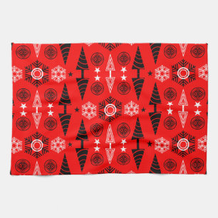 Red And Black Art Nouveau Christmas Tea Towel