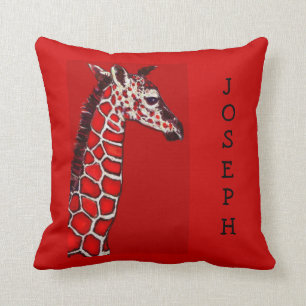 red and black baby giraffe cushion