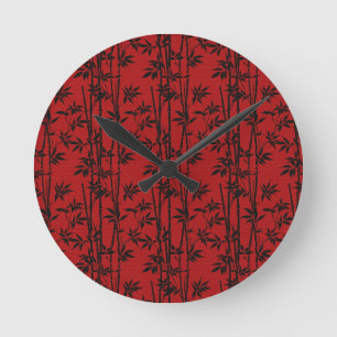 Red and Black Bamboo Round Clock