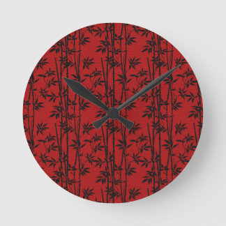 Red and Black Bamboo Round Clock