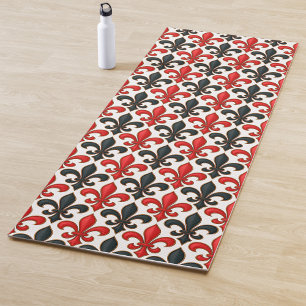 Red and Black Baroque Fleur-de-lis Pattern Design  Yoga Mat