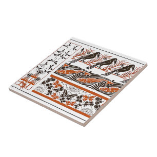 red and black Birds fish Butterfly art pattern Ceramic Tile