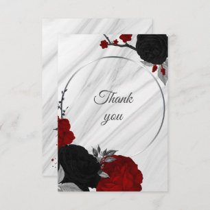 red and black botanical marble thank you card