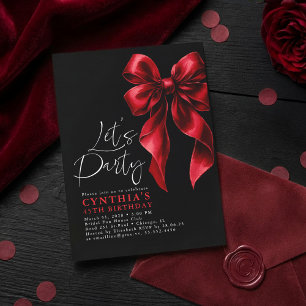 Red and Black Bow Luxury Elegant Gala Birthday Invitation