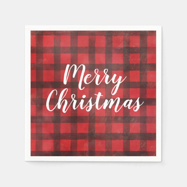 Red and Black Buffalo Check Christmas Napkins (Front)