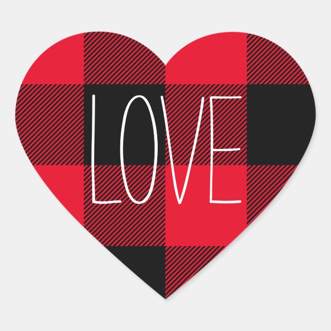Red and Black Buffalo Check Conversation Heart Sticker (Front)