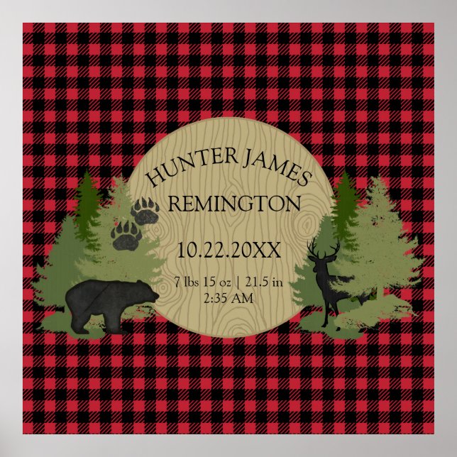 Red and Black Buffalo Check Plaid Baby Boy Nursery Poster (Front)