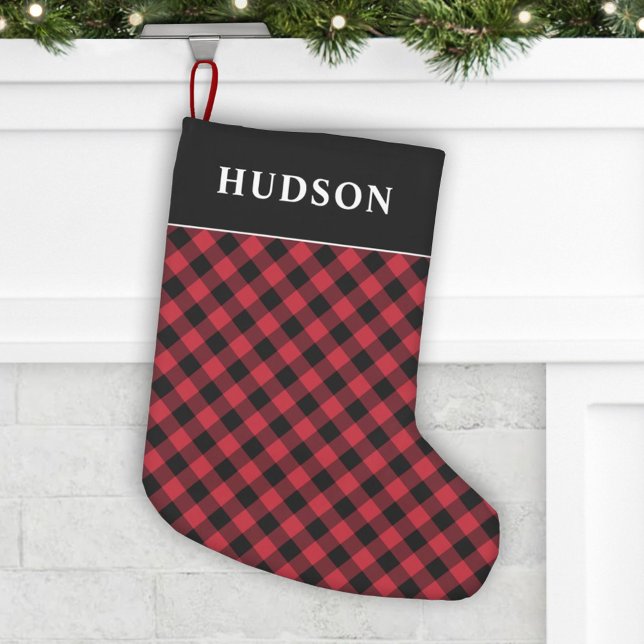 Red and Black Buffalo Check Plaid Holiday Small Christmas Stocking (Creator Uploaded)
