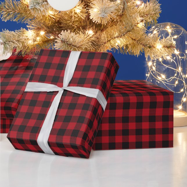 Red and Black Buffalo Check Plaid Holiday Wrapping Paper (Holidays)