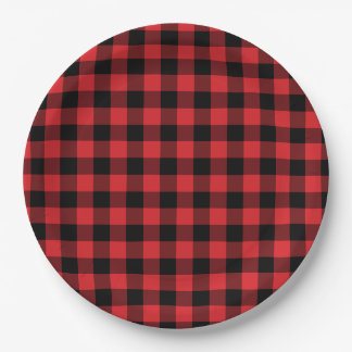 Red and Black Buffalo Check Plaid Pattern Paper Plate