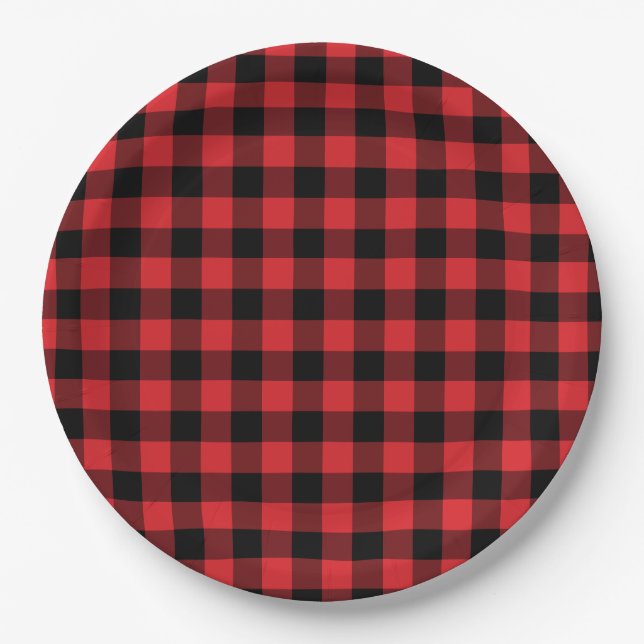 Red and Black Buffalo Check Plaid Pattern Paper Plate (Front)