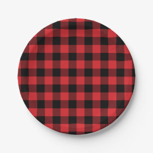 Red and Black Buffalo Check Plaid Pattern Paper Plate