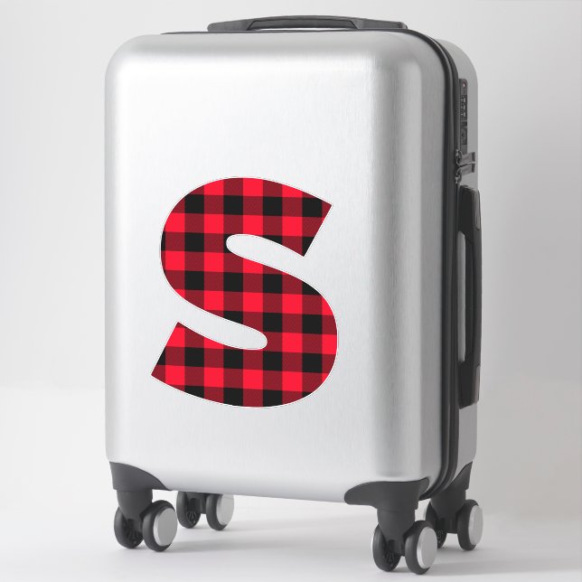 Red and Black Buffalo Plaid Bold Monogram S (Suitcase)