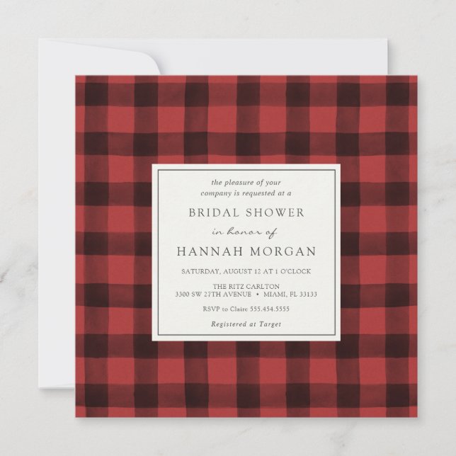 Red and Black Buffalo Plaid Bridal Shower Invitation (Front)