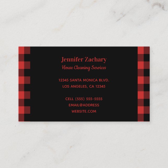 Red and Black Buffalo Plaid Business Card (Front)