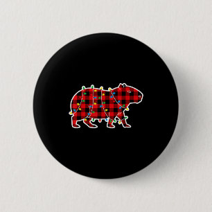 Red And Black Buffalo Plaid Capybara Christmas Lig 6 Cm Round Badge