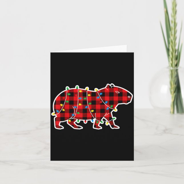 Red And Black Buffalo Plaid Capybara Christmas Lig Card (Front)