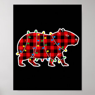 Red And Black Buffalo Plaid Capybara Christmas Lig Poster