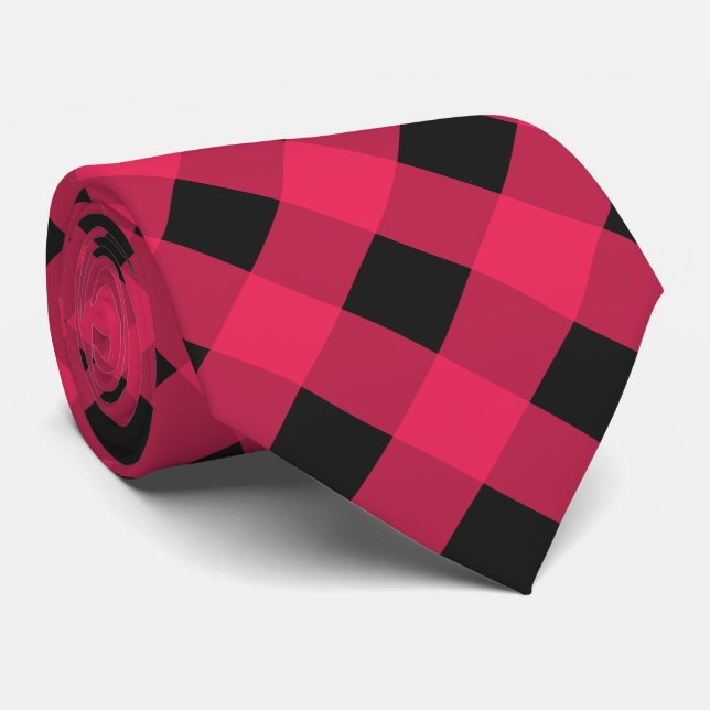 Red and Black Buffalo Plaid Check Patterned Tie (Rolled)