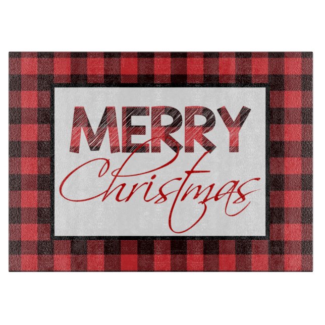 Red and Black Buffalo Plaid Christmas Cutting Board (Front)