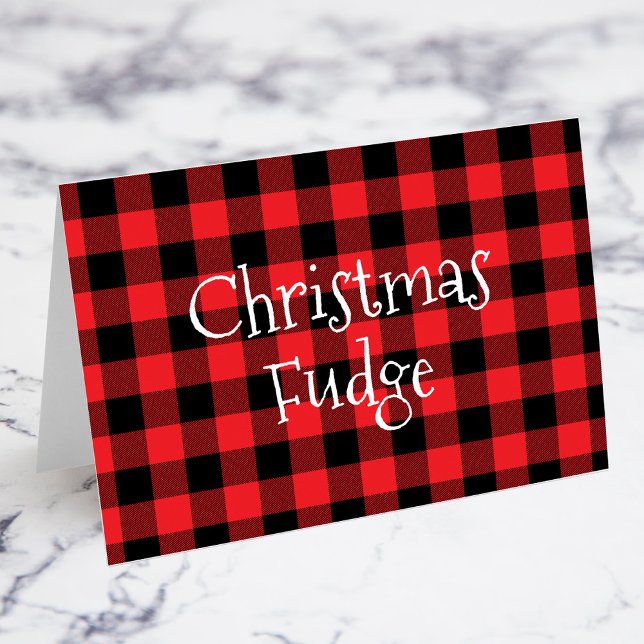 Red and Black Buffalo Plaid Christmas Food Card (Christmas Party or Potluck Food Signs with a Classic Red and Black Buffalo Check Pattern)