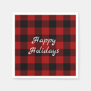 red and black buffalo plaid Christmas Napkin