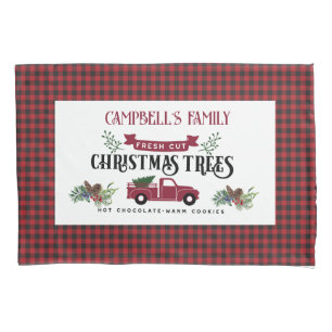 Red And Black Buffalo Plaid - Christmas Trees Pillowcase