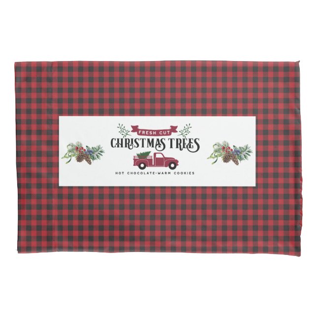 Red And Black Buffalo Plaid - Christmas Trees  Pillowcase (Front)