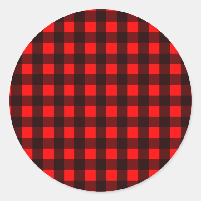 Red and Black Buffalo Plaid Classic Round Sticker (Front)