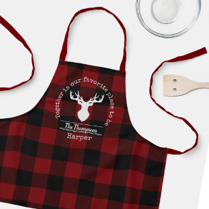 Red and Black Buffalo Plaid Family Name Apron