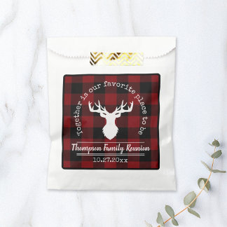 Red and Black Buffalo Plaid Family Name Favour Bag