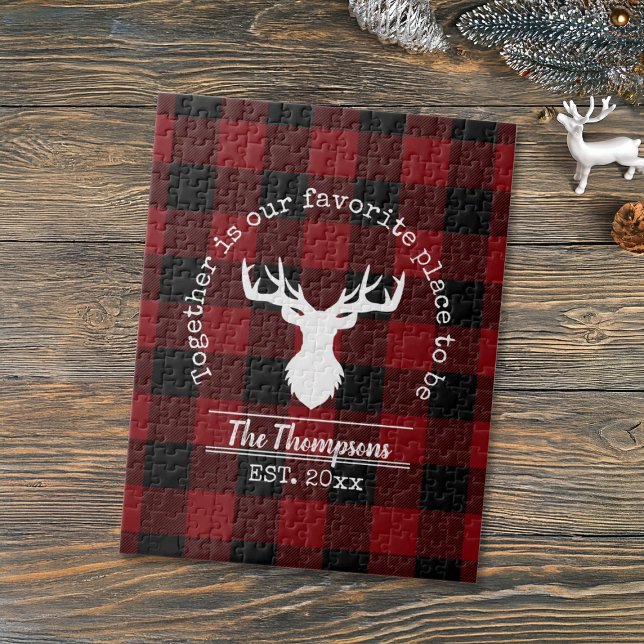 Red and Black Buffalo Plaid Family Name Jigsaw Puzzle (Creator Uploaded)