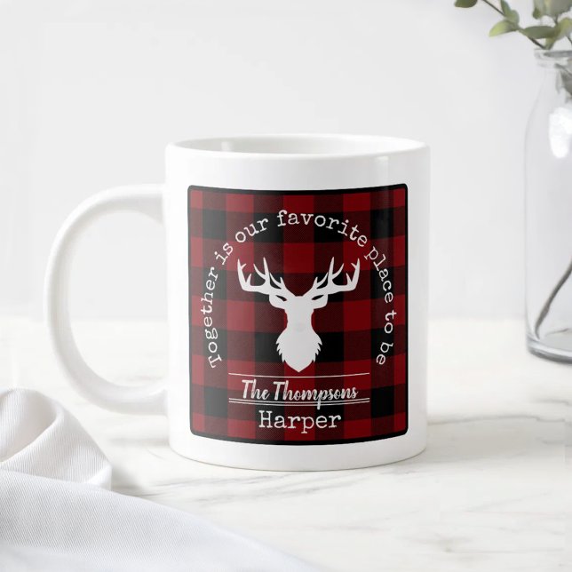 Red and Black Buffalo Plaid Family Name Large Coffee Mug (Creator Uploaded)