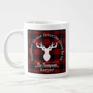 Red and Black Buffalo Plaid Family Name Large Coffee Mug