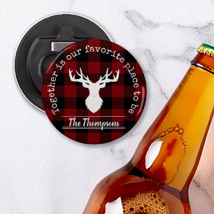 Red and Black Buffalo Plaid Family Party Bottle Opener