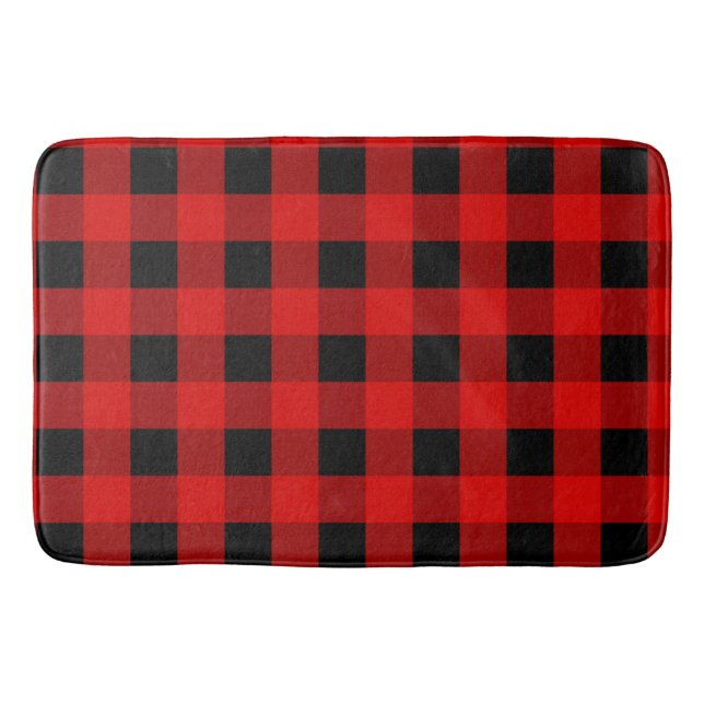 Red and Black Buffalo Plaid Holiday gingham      Bath Mat (Front)