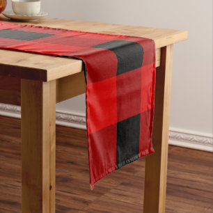 Red and Black Buffalo Plaid Holiday gingham       Short Table Runner