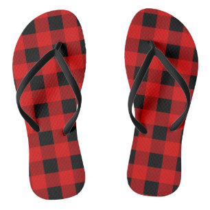 Red and Black Buffalo Plaid Holiday gingham Thongs