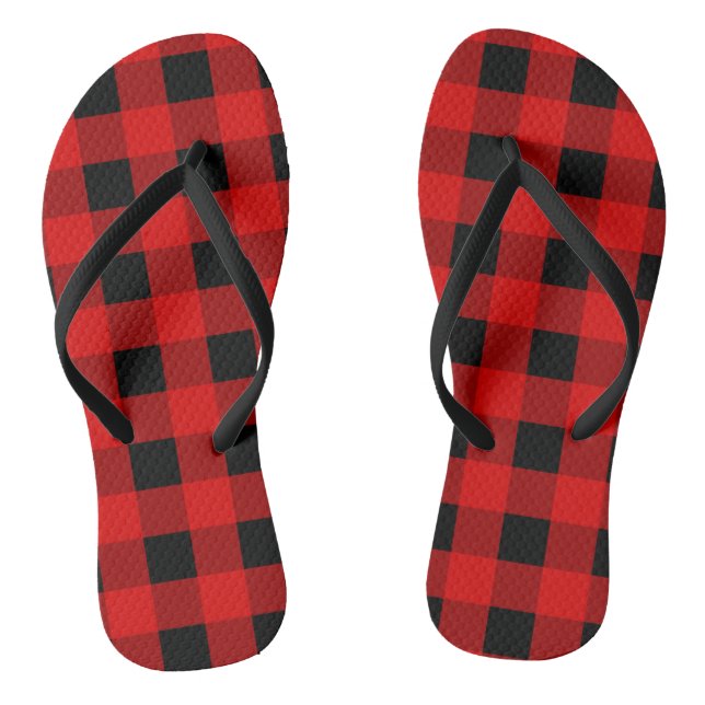 Red and Black Buffalo Plaid Holiday gingham  Thongs (Footbed)