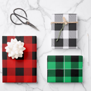 Red and Black Buffalo Plaid Holiday gingham Wrapping Paper Sheet
