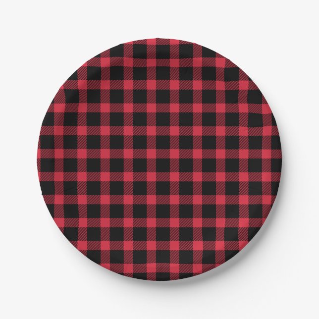 Red And Black Buffalo Plaid Holiday Paper Plate (Front)