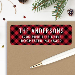 Red and Black Buffalo Plaid Holiday Return Address Label
