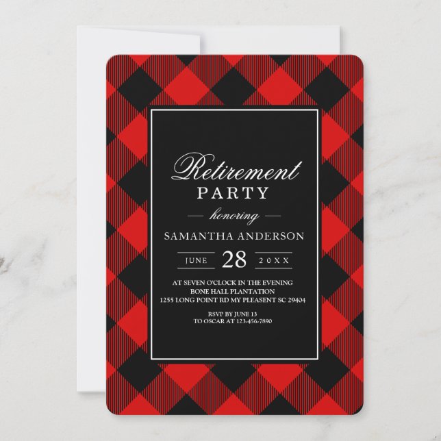 Red And Black Buffalo Plaid  Invitation (Front)
