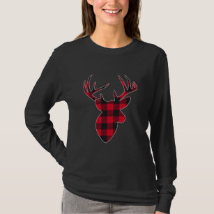 Red And Black Buffalo Plaid Lumberjack Deer Head T-Shirt