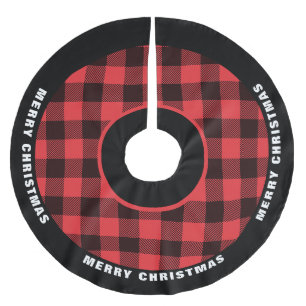 Red and Black Buffalo Plaid, Merry Christmas Brushed Polyester Tree Skirt