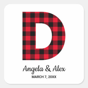 Red and Black Buffalo Plaid Monogram D Square Sticker
