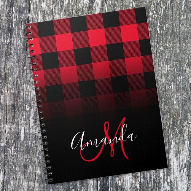 Red and Black Buffalo Plaid Ombre Monogram Notebook (Creator Uploaded)