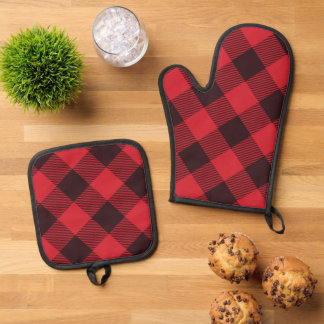 Red And Black Buffalo Plaid Oven Mitt & Pot Holder Set