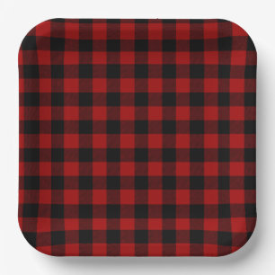 Red and Black Buffalo Plaid  Paper Plate