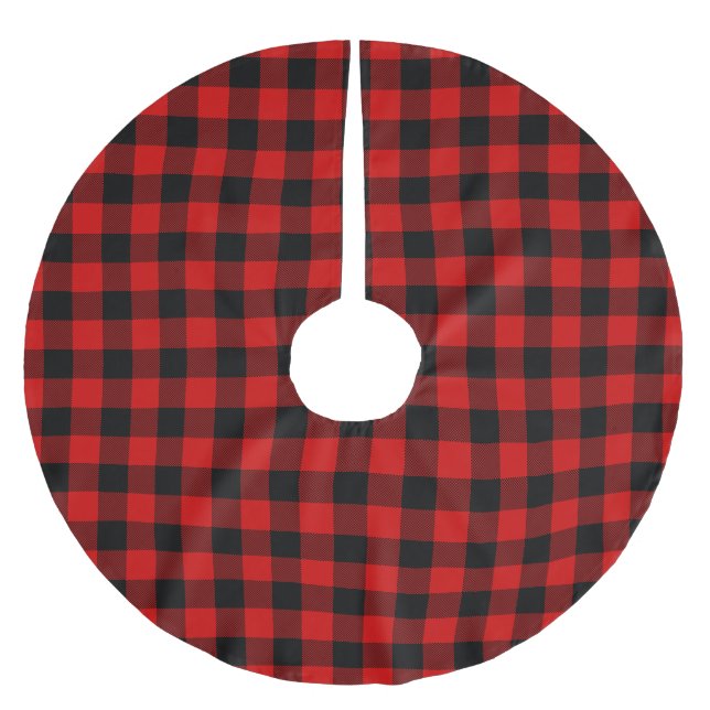 Red and Black Buffalo Plaid Patter Brushed Polyester Tree Skirt (Front)
